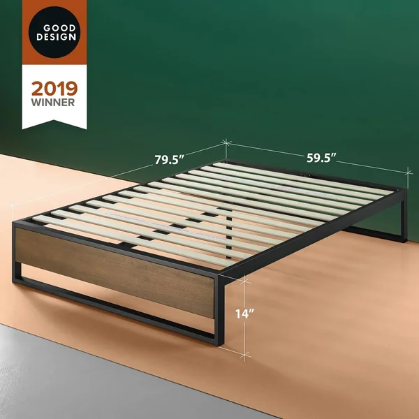 Priage by Zinus Good Design Winner 14 inch Brown Metal and Wood Platforma Bed (Queen)