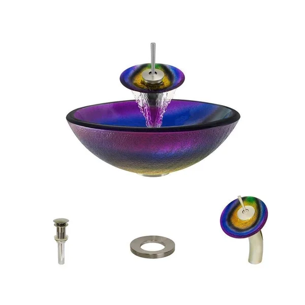 Mr Direct 619 Brushed Nickel Waterfall Faucet Bathroom Ensemble