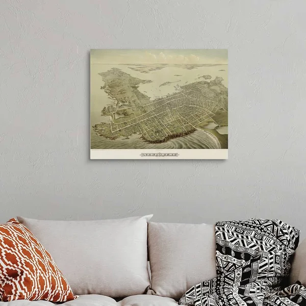 Vintage Birds Eye View Map of Newport - Rhode Island, Canvas Wall Art, 30x24, Great Big Canvas