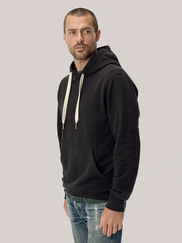 Buck Mason Men's Brushed Loopback Hooded Sweatshirt in Black, Size Small, Cotton