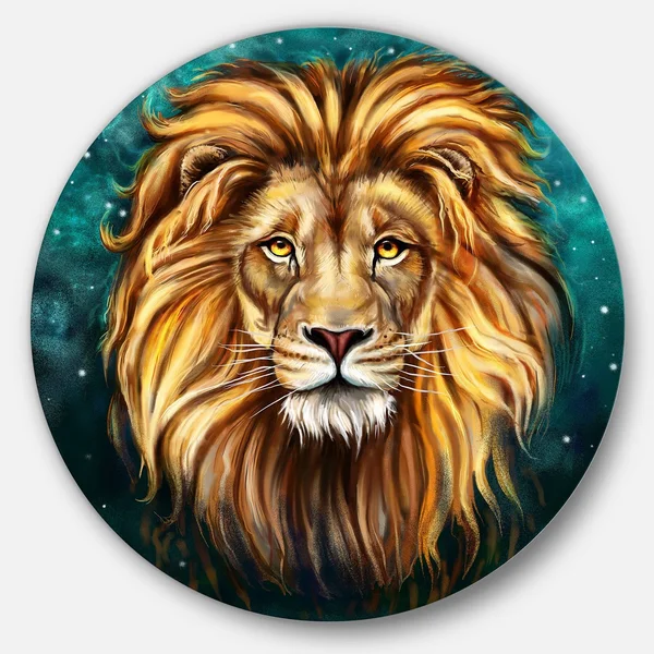 Designart 'Lion Head in Blue' Animal Glossy Large Disk Metal Wall Art