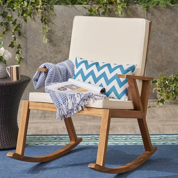 Christopher Knight Home Champlain Outdoor Acacia Wood Rocking Chair with Water-Resistant Cushions by - Size: Twin, Gray