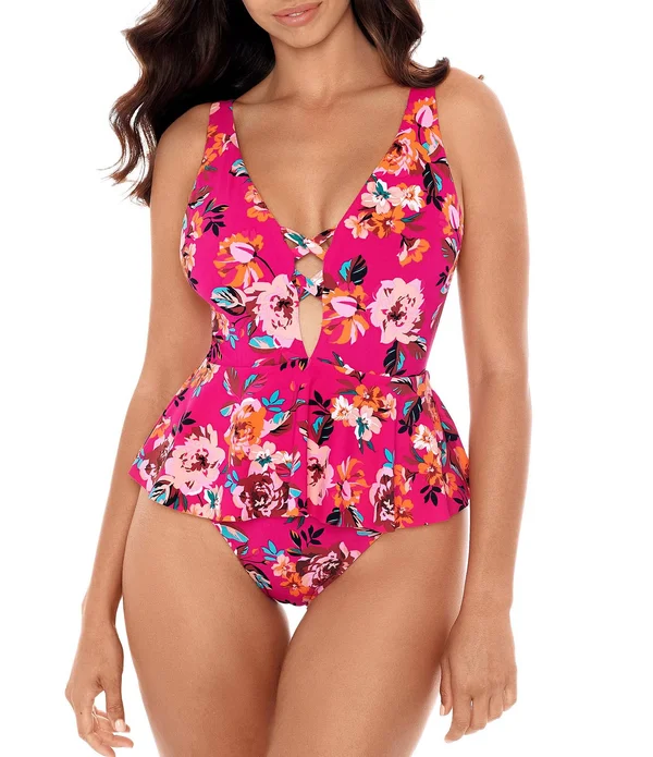 Skinny Dippers 6533349 Hot House Too Too Plunge Skirt One Piece Swimsuit, Punch