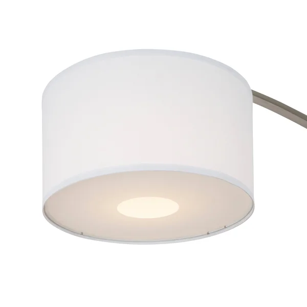 Q-Max Arched Floor Lamp with White Drum Shade, Black Wood Pole, and Metal Base
