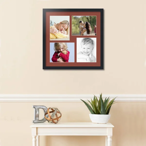 Collage Picture Frame - Satin Black Frame with 4 openings for 8x10 Photos with Brown Cognac Mat. D3926DK5215, ArtToFrames