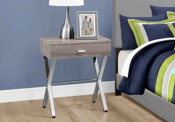 12x22 x 18.25x22 x 22.25x22 Grey Finish and Black Metal Accent Table