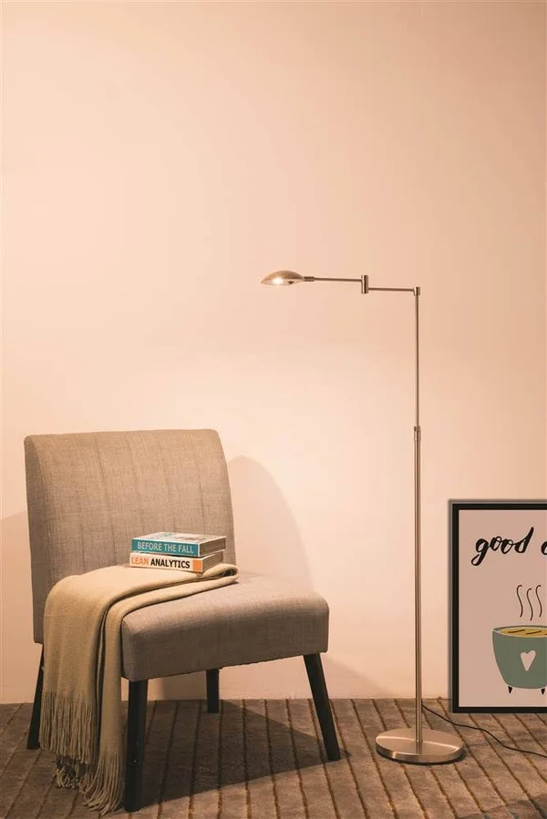 37 in - 50 in Adjustable Luna LED Swing Arm Satin Steel Studio Reading Floor Lamp