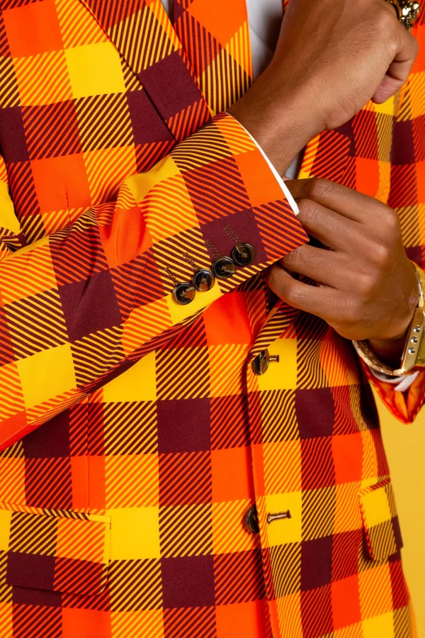 that 70s Suit - Thanksgiving Plaid Suit, Size 36, Orange, Shinesty
