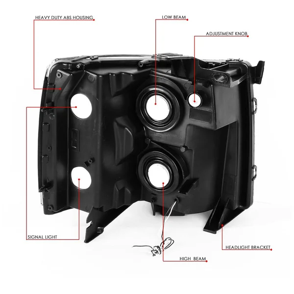 DNA Motoring for 07-14 Chevy Silverado 1500 2500 3500 LED DRL Strip Headlight Black Housing Amber Corner Headlamp 08 09 10 11