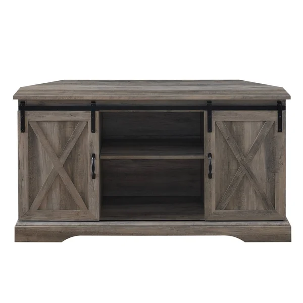 Robinson Rustic Farmhouse Sliding Barn Door Corner TV Stand for TVs Up to 58x22 Gray Wash - Saracina Home