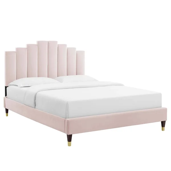 Modway MOD-6874-PNK Pink Elise Full Performance Velvet Platform Bed