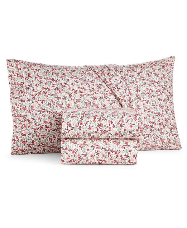 Martha Stewart Collection Printed Cotton Flannel 4-pc. Queen Sheet Set - Created for Macy&s - Holiday Floral