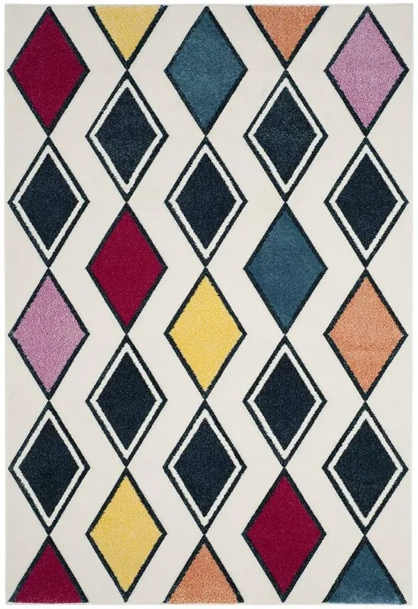 Safavieh Hollywood HLW704B 5&3x22 x 7&6x22 Ivory, Peacock Blue Area Rug
