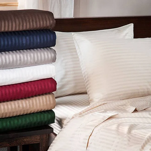Superior 400 Thread Count Deep Pocket Stripe Cotton Sateen Sheet Set (King, White)
