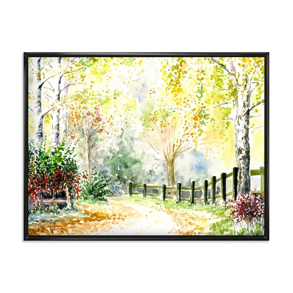 Designart &Autumn Countryside Landscape in The Afternoon& Traditional Framed Canvas Wall Art Print - 40 in. Wide x 30 in. High