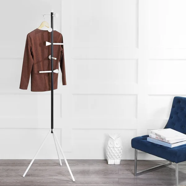 happimess Aiden 70.4x22 5-Hook Metal Coat Rack, Black/White