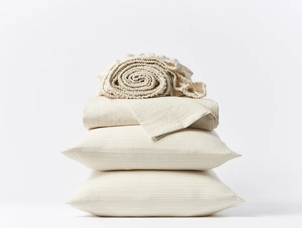 Coyuchi, Organic Crinkled Percale Sheet Set King Undyed w/Hazel-Rosehip