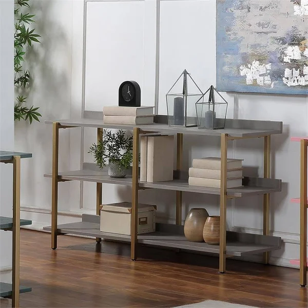 Furniture of America Teviot Wood 3-Tier Bookshelf in Antique Gray and Gold