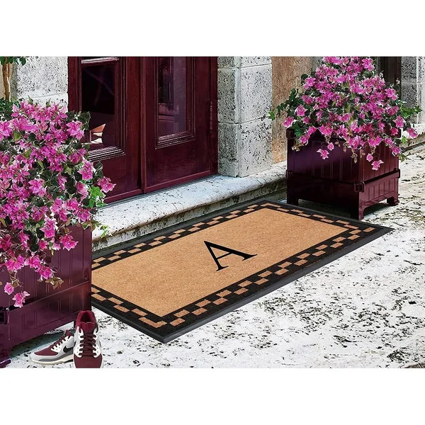 A1hc Rubber and Coir Heavy Duty Non-Slip Durable Monogrammed Q Doormat 24 inchx48 inch - Black/Beige, Size: 24 inch x 48 inch