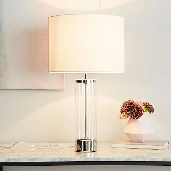 Acrylic Column Table Lamp + USB, Polished Nickel - Table Lamps - Light Fixtures - Home Lighting