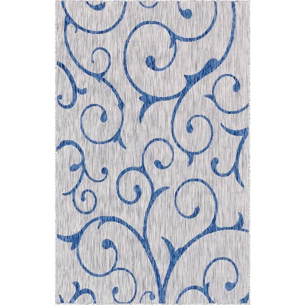 Unique Loom Outdoor Curl Rug, Light Gray (5& 0 x 8& 0)