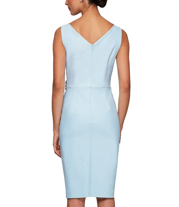 Alex Evenings V-Neck Sleeveless Ruched Sheath Dress - 16