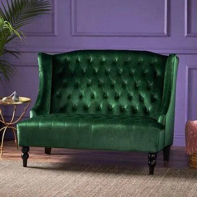 Carolina Velvet 50x22 Recessed Arms Loveseat Fabric: Emerald