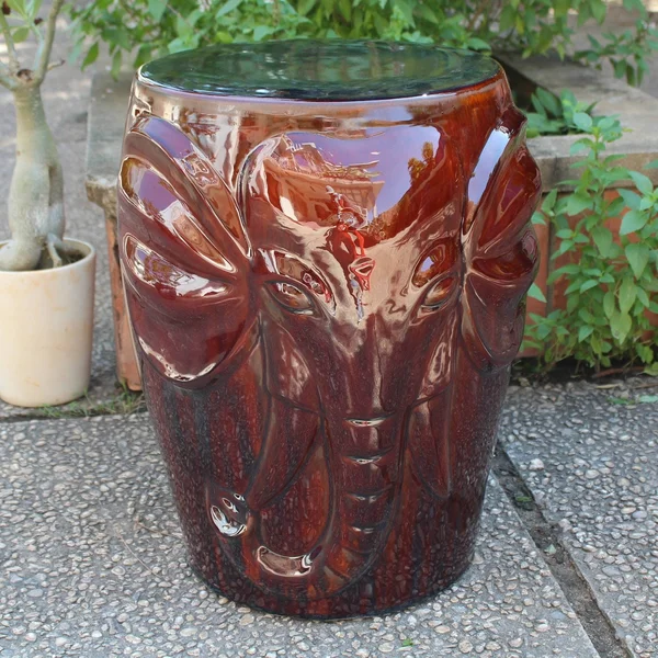 International Caravan Navy Blue Wild Elephant Drum Ceramic Garden Stool