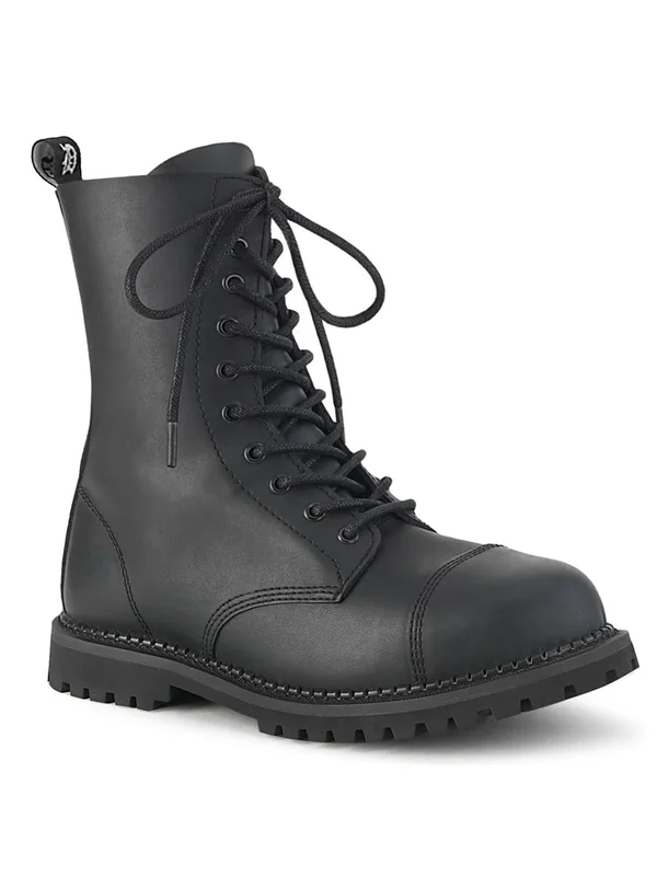 Demonia Men's Riot 10 Steel Toe Ankle Boot, Black Vegan Leather