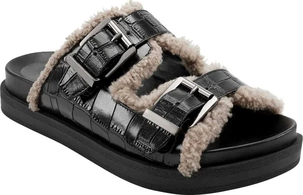 Aerosoles Olivia Women's Faux-Shearling Slide Sandals, Size: 7, Black