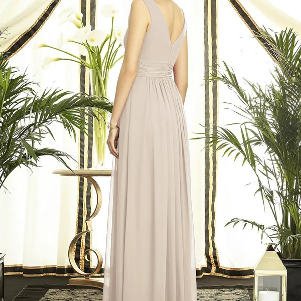 Dessy Collection Sleeveless Draped Chiffon Maxi Dress with Front Slit