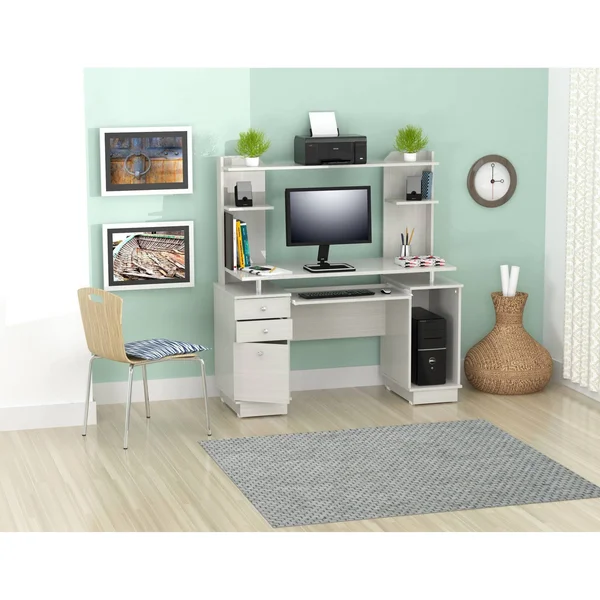 Inval Computer Work center/Credenza with Hutch - Laricina White
