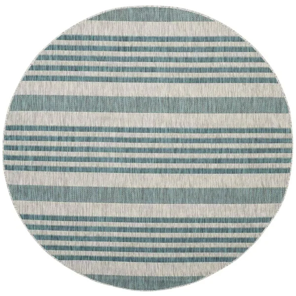 Safavieh Courtyard Malibu 7 x 7 Gray/Blue Round Outdoor Stripe Coastal Area Rug Polyester, CY8062-37212-7R