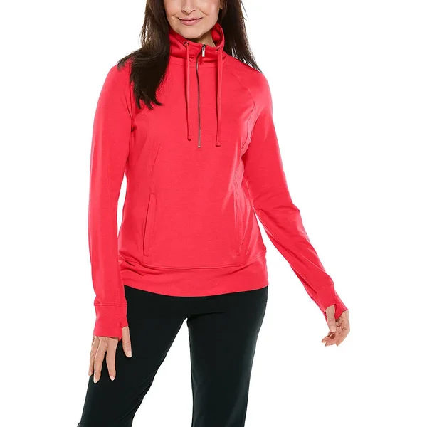 Coolibar Women's Annette Half-Zip - SPF Protective Shirts for Women, Red, X-Small