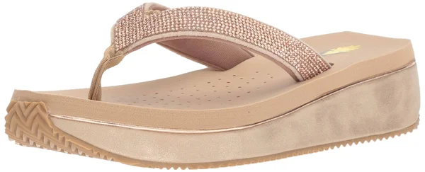 Volatile Eleanor Womens Leather Rhinestone Wedge Sandals, Rose/Gold
