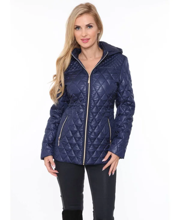 White Mark 889-02-M Women Puffer Coat - Navy Blue Medium