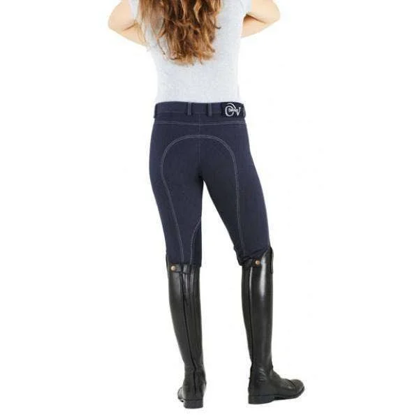 Ovation Ladies Euro Melange Zip Front Knee Patch Breeches - Black