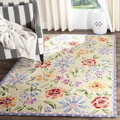 Lyco Floral Hand-Hooked Wool Ivory/Yellow Area Rug Bungalow Rose Rug Size: Round 8&