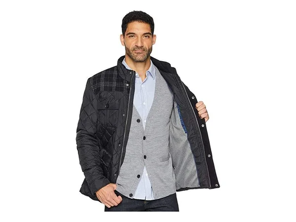 Cole Haan Quilted Plaid-Yoke Mixed-media Jacket - Black, Men's, Medium