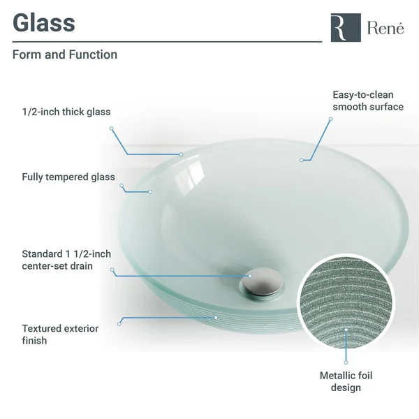 Rene R5-5034-WF-ABR Foil Undertone Glass Vessel Sink with Antique Bronze Waterfall Faucet - Sink Ring, and Vessel Pop-Up Drain