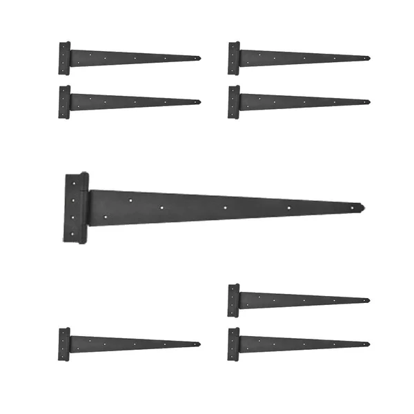 Renovators Supply Tee Strap T-Hinge Large Black for Barn Doors or Large Gates 25 1/4x22 Length 8 Set 35547