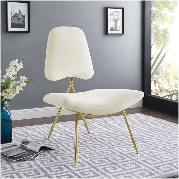 Modway Ponder Upholstered Velvet Lounge Chair - Ivory