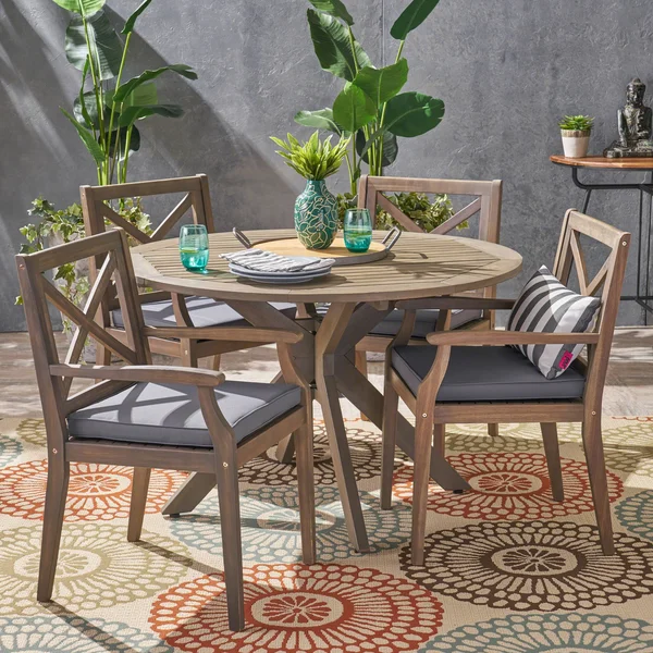 Jordan Outdoor 5 Piece Acacia Wood Dining Set Gray - Dark Gray