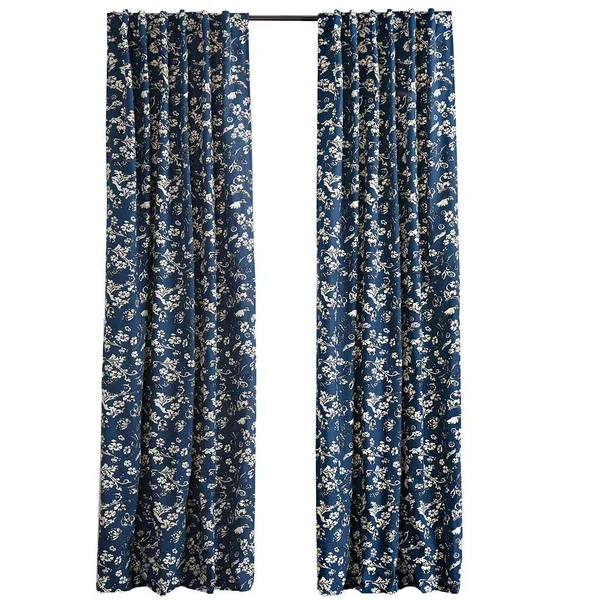 42x22W x 63x22L Floral Damask Rod-Pocket Insulated Curtain PANEL - Indigo