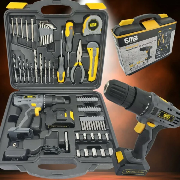 Emb 12V Household Lithium Battery Cordless Drill Driver Power Drill with 77 Pieces