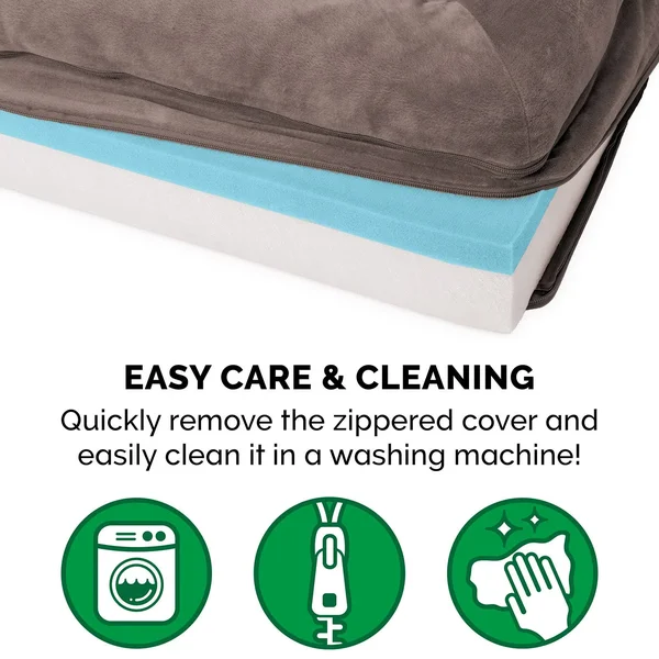 FurHaven Faux Fur & Velvet Cooling Gel Sofa Dog Bed - Large, Driftwood Brown