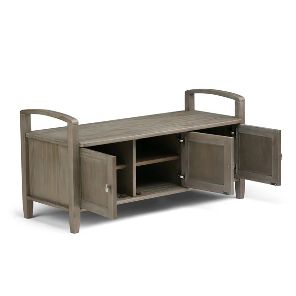Wyndenhall Norfolk Solid Wood 44 inch Wide Rustic Entryway Storage Bench - 44 Inches Wide - 44 Inches Wide - Black