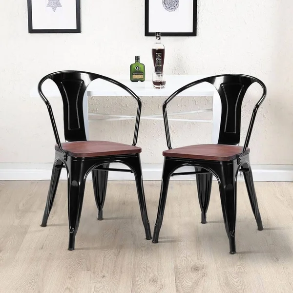 Costway Tolix Style Armchair- Black, Set of 2