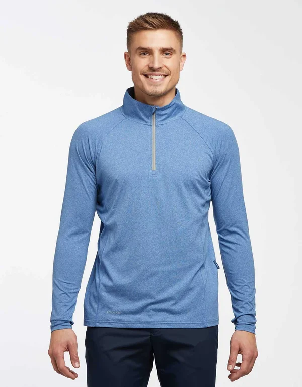 UPF 50+ Sun Protective Long Sleeve Quarter Zip Top for Men, Solbari Black