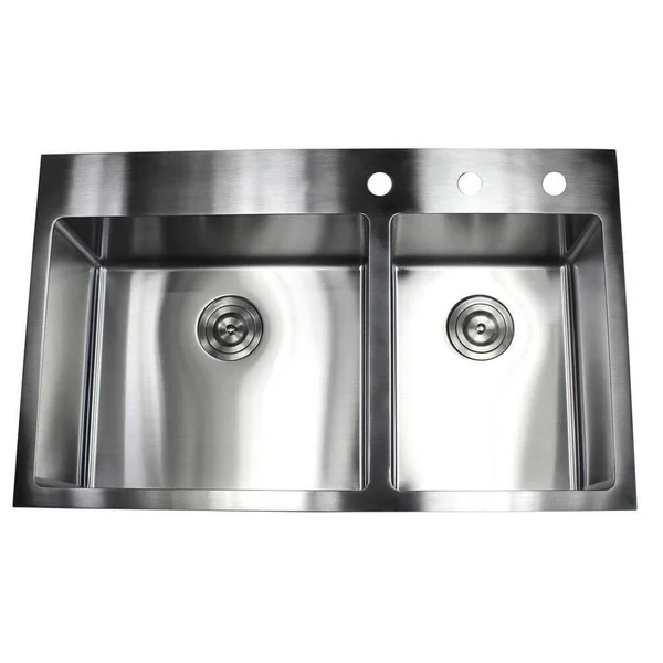 33 inch Drop in Topmount Stainless Steel Kitchen Sink Package 16 Gauge Double 60/40 Bowl Basin w/ 9 Gauge Deck - Complete Sink P, 33" x 22"